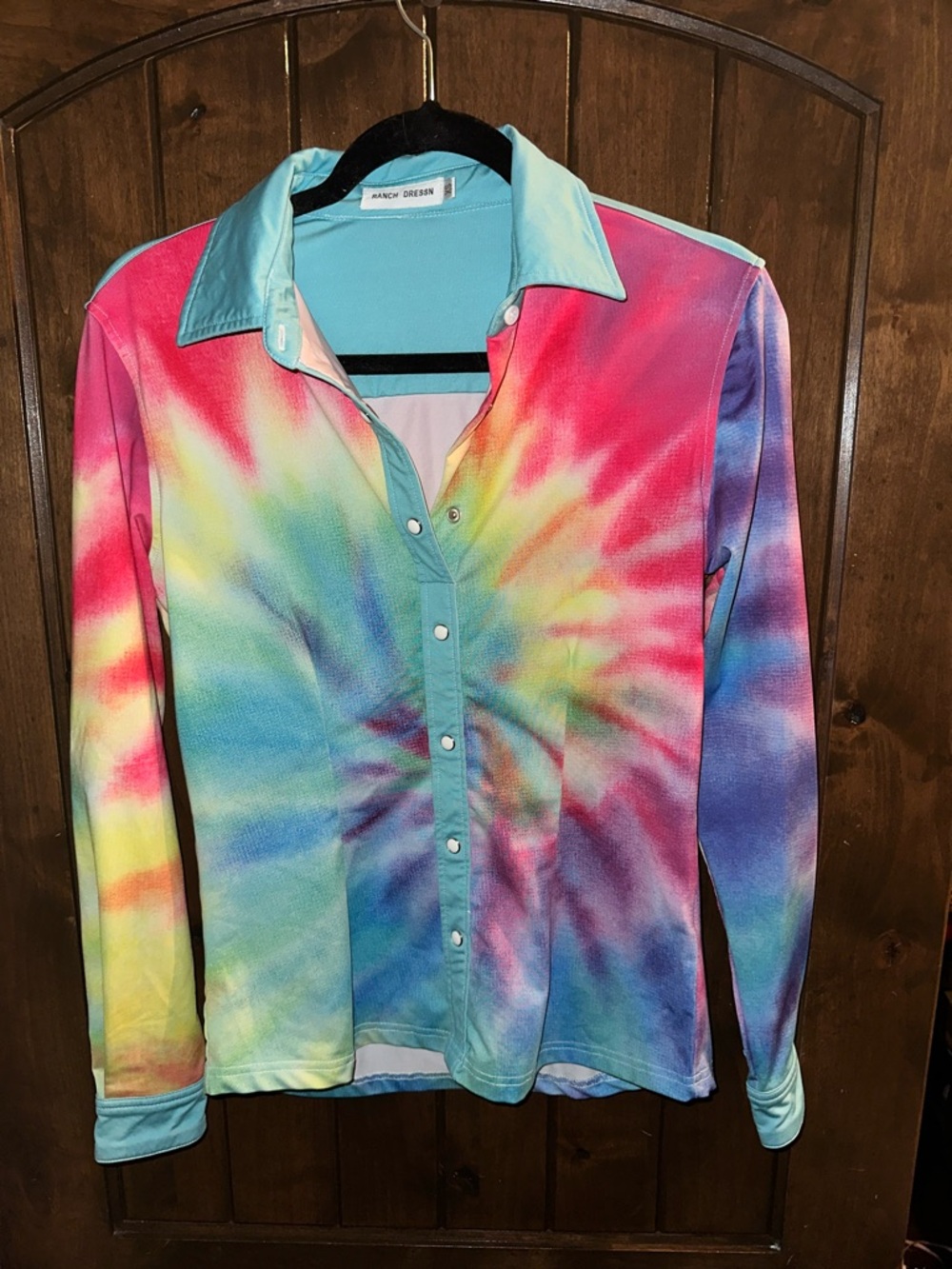 Ranch Dressn Button Down Women XS Pink Blue Like New Tie Dye Snap Front Shirt